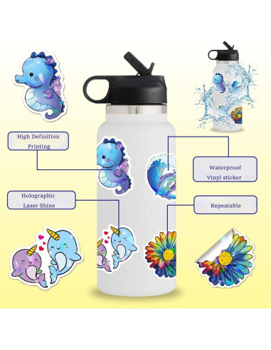 100 Stickers Holográficos de Animales QIUYUEMIN - Vinilo Impermeable