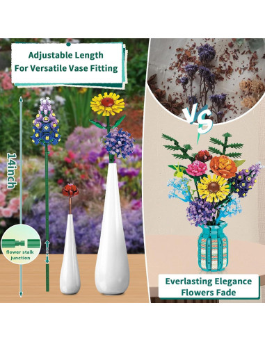 Juego de Bloques de Construcción de Flores AKWME con Jarrón