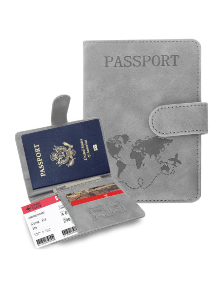Soporte de Pasaporte Sovirose Gris con Bloqueo RFID y Resistencia al Agua Soporte de Pasaporte Sovirose Gris con Bloqueo RFID y Resistencia al Agua