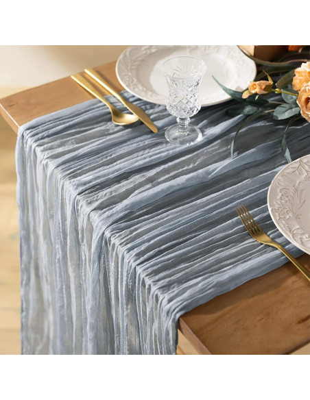 Paquete de 2 corredores de mesa de gasa BEELIFY 35x120 cm azul Paquete de 2 corredores de mesa de gasa BEELIFY 35x120 cm azul