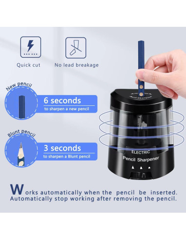Sacapuntas Eléctrico Zankocat USB Automático Negro 3 Modos