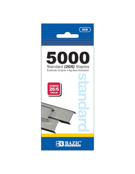 Grapas Estándar BAZIC 5000 Unidades 26/6 Plateadas Grapas Estándar BAZIC 5000 Unidades 26/6 Plateadas