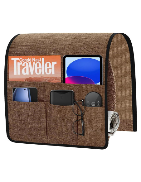Organizador de Reposabrazos Joywell Marrón - Caddy para Sofá con 5 Bolsillos Organizador de Reposabrazos Joywell Marrón - Caddy para Sofá con 5 Bolsillos