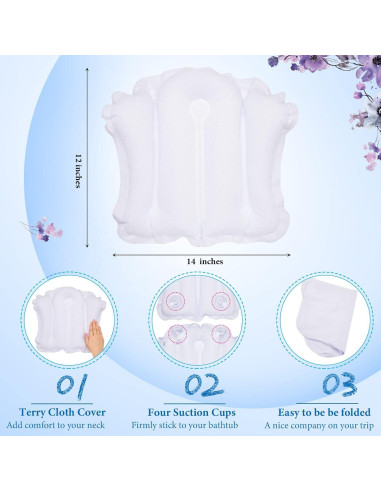 Almohada de baño inflable Jetec con ventosas y tela de rizo