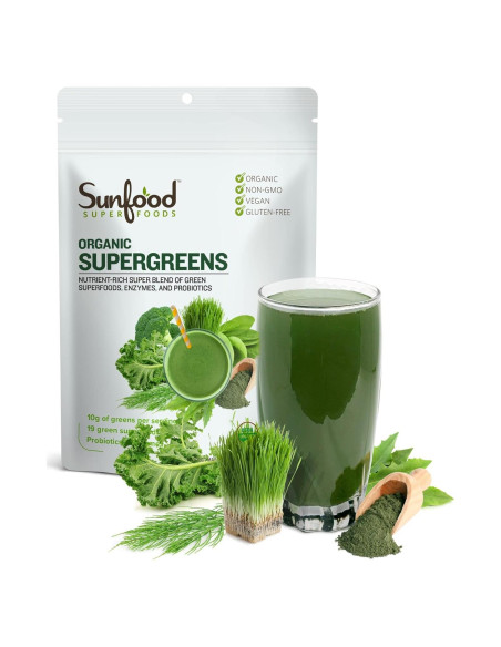 Polvo de Superalimentos Verdes Sunfood 227 g - Salud Digestiva Polvo de Superalimentos Verdes Sunfood 227 g - Salud Digestiva