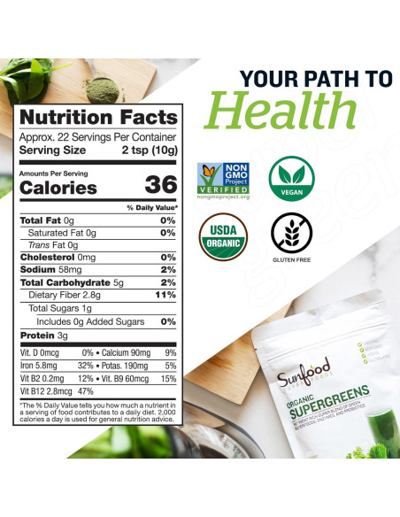 Polvo de Superalimentos Verdes Sunfood 227 g - Salud Digestiva Polvo de Superalimentos Verdes Sunfood 227 g - Salud Digestiva