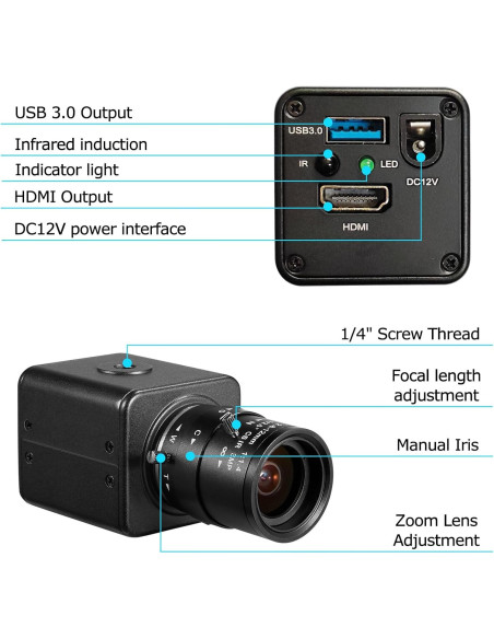 Cámara de Seguridad SDTNOVA HD 1080P USB3.0 HDMI Zoom 2.8-12mm Cámara de Seguridad SDTNOVA HD 1080P USB3.0 HDMI Zoom 2.8-12mm