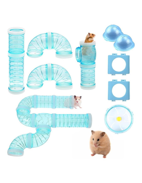 Kit de Tubos para Hámster IBEQUEM - 16 Tubos y Rueda Azul Kit de Tubos para Hámster IBEQUEM - 16 Tubos y Rueda Azul