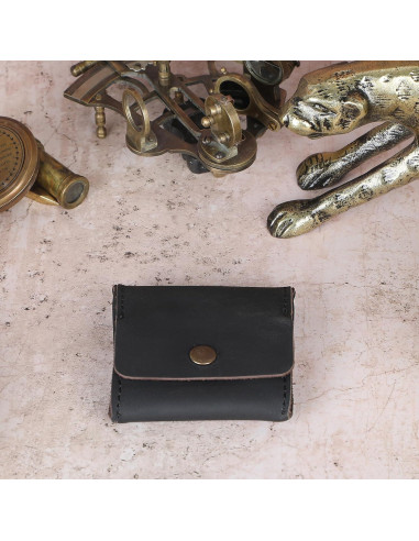 Monedero de Cuero Genuino CestAntiQ Squeeze Negro Compacto