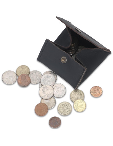 Monedero de Cuero Genuino CestAntiQ Squeeze Negro Compacto