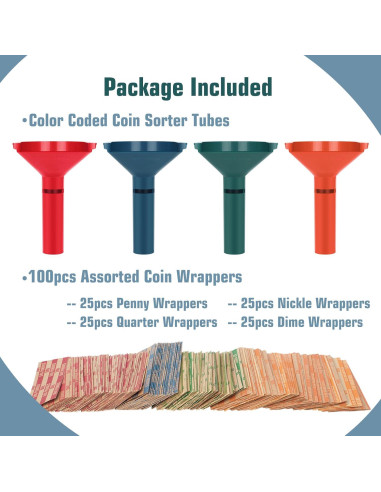 Envolturas de Monedas 100 Pcs + 4 Tubos Clasificadores Sumerftn