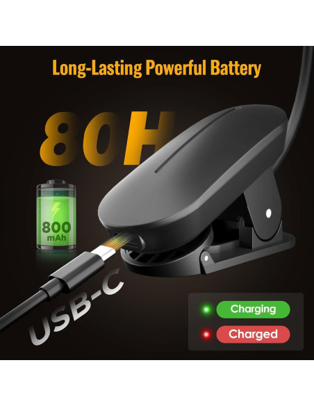 Luz de Lectura Micietie con Clip LED Recargable 80h Negro Luz de Lectura Micietie con Clip LED Recargable 80h Negro