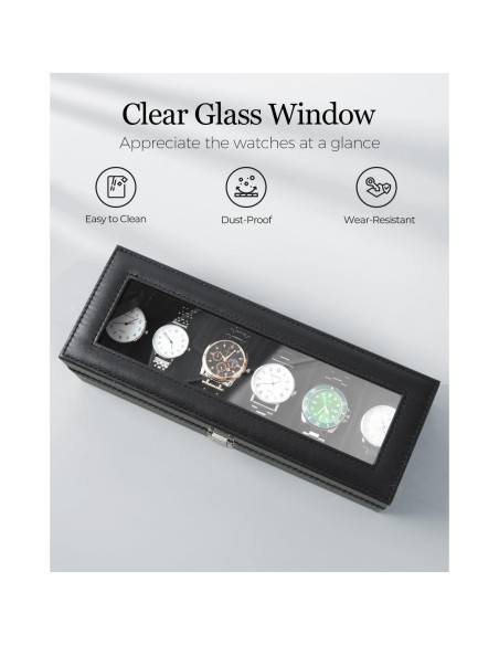 Caja de Reloj Ohuhu 6 Compartimentos de Cuero Sintético Caja de Reloj Ohuhu 6 Compartimentos de Cuero Sintético
