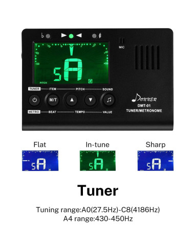 Afinador Metrónomo Digital Donner DMT-01 para Guitarra y Viento