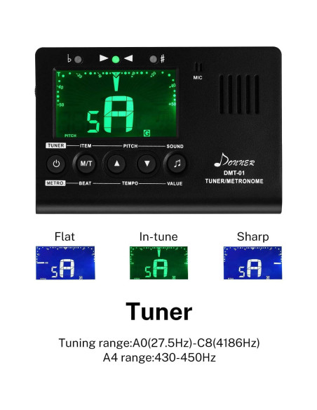 Afinador Metrónomo Digital Donner DMT-01 para Guitarra y Viento Afinador Metrónomo Digital Donner DMT-01 para Guitarra y Viento