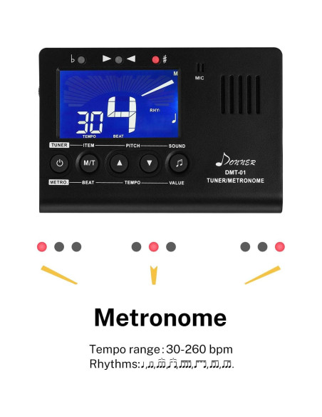 Afinador Metrónomo Digital Donner DMT-01 para Guitarra y Viento Afinador Metrónomo Digital Donner DMT-01 para Guitarra y Viento
