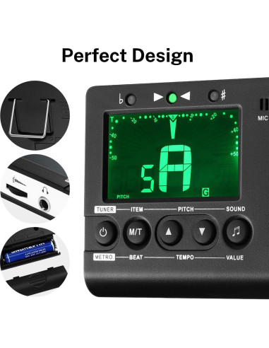 Afinador Metrónomo Digital Donner DMT-01 para Guitarra y Viento
