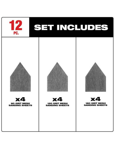 Hojas de Lija Milwaukee 48-80-5405 80/120/180 Granos 12 PK