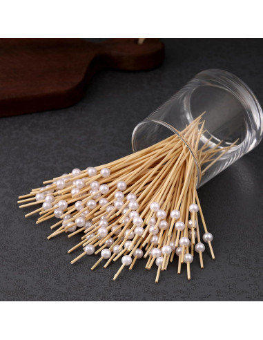 Paquete de 200 Palillos de Bambú con Bola Blanca 12 cm