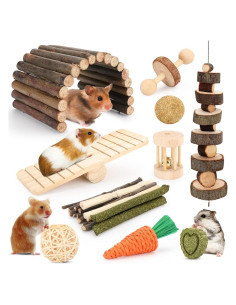 Juguetes Masticables para Hámster YIXUND - 12 Accesorios Naturales
