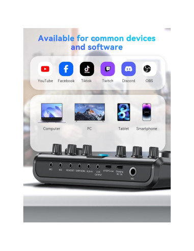 Interfaz de Audio USB SINWE P99 con Mezclador y Efectos