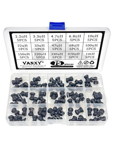 Kit de Inductores Radiales VANXY 75Pcs 2.2uH a 1mH Kit de Inductores Radiales VANXY 75Pcs 2.2uH a 1mH