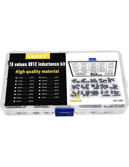 Kit de Inductores Radiales VANXY 75Pcs 2.2uH a 1mH Kit de Inductores Radiales VANXY 75Pcs 2.2uH a 1mH