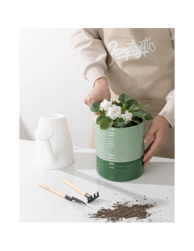 Maceta Autorriego Fayoula Cerámica 15 cm Verde Claro