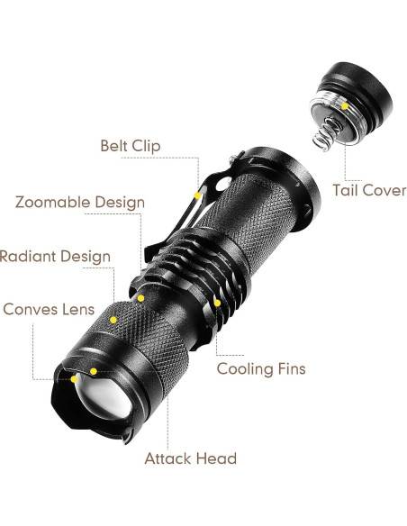 Mudder Paquete de 10 Mini Linternas LED 3 Modos Ajustables Mudder Paquete de 10 Mini Linternas LED 3 Modos Ajustables