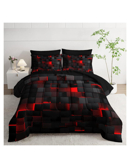 Juego de Edredón Geométrico Rojo Negro Twin 7 Piezas Nttopship Juego de Edredón Geométrico Rojo Negro Twin 7 Piezas Nttopship