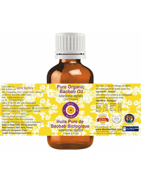 Aceite de Baobab Orgánico Deve Herbes 30ml Prensado en Frío Aceite de Baobab Orgánico Deve Herbes 30ml Prensado en Frío
