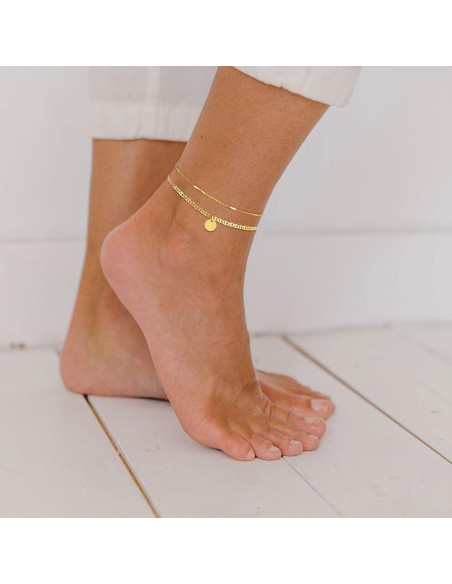Brazalete de Tobillo Iniciales Oro 14K Ajustable 21.6 cm Brazalete de Tobillo Iniciales Oro 14K Ajustable 21.6 cm