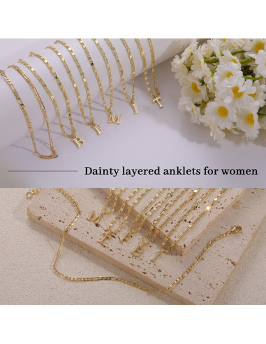 Pulsera de Tobillo Iniciales Tasiso Oro 14K Ajustable 21.6 cm