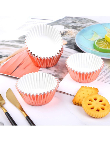 Forros Metálicos para Cupcakes URATOT 100 Piezas Oro Rosa