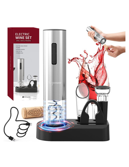 Abridor de Vino Eléctrico Recargable Acpouw 5 en 1 Plata Abridor de Vino Eléctrico Recargable Acpouw 5 en 1 Plata