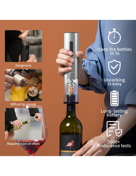 Abridor de Vino Eléctrico Recargable Acpouw 5 en 1 Plata Abridor de Vino Eléctrico Recargable Acpouw 5 en 1 Plata