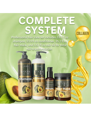 Juego de Cuidado del Cabello Jiessia con Aceite de Aguacate 1000 ml