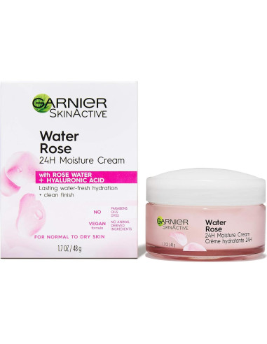 Crema Hidratante 24H Garnier con Agua de Rosa y Ácido Hialurónico 48g