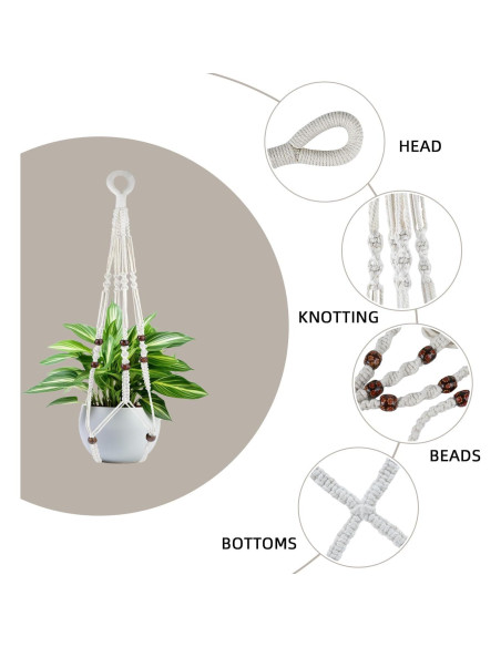Colgador de Plantas de Macramé JIUZI 88.9 cm Algodón Blanco Colgador de Plantas de Macramé JIUZI 88.9 cm Algodón Blanco