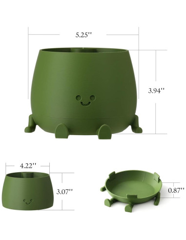 Maceta Autorriego TOPOLA Cara Feliz 13.2 cm Verde Oscuro