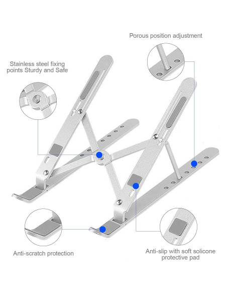 Soporte Ergonómico para Laptop YIKUROOS Ajustable Plata 7 Ángulos Soporte Ergonómico para Laptop YIKUROOS Ajustable Plata 7 Ángulos