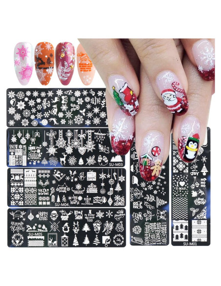 Kit 6 Placas Estampado Uñas Navidad OCOUYVD-237 12x4cm Kit 6 Placas Estampado Uñas Navidad OCOUYVD-237 12x4cm