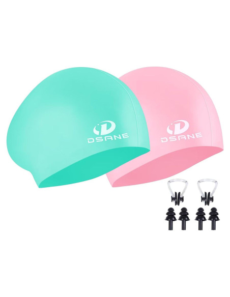 Gorro de natación de silicona Dsane para cabello largo - 2 paquetes Gorro de natación de silicona Dsane para cabello largo - 2 paquetes
