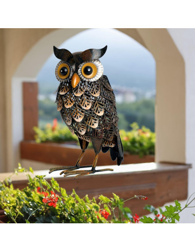 Estatua de Jardín Shorayn Búho Solar 36 cm Metal Multicolor