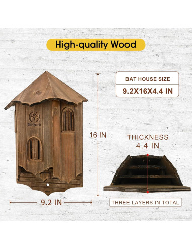 Casa de Murciélagos de Madera VIREESR 3 Cámaras 42.4x27.9cm