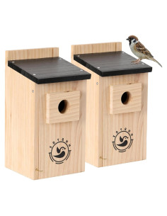 Kit de 2 casas para pájaros de madera HY123 - 12.4x13.5cm