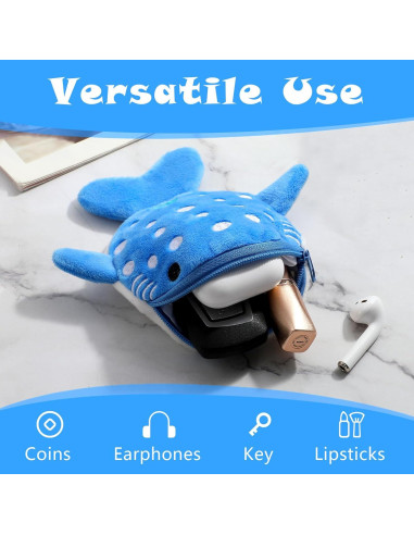 Monedero de Tiburón Mabor de Peluche Azul con Cierre 14x13cm