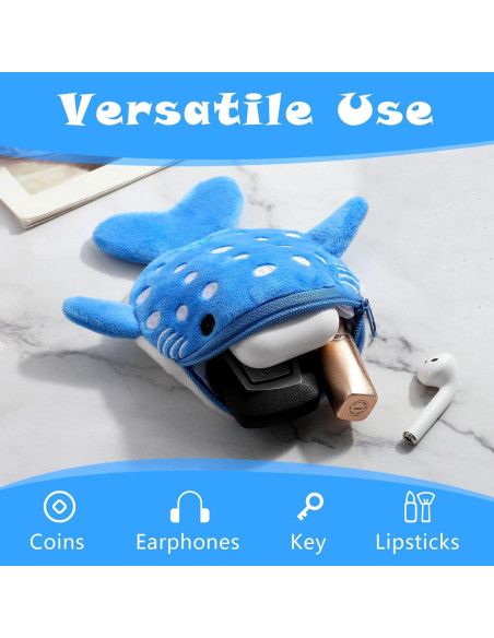Monedero de Tiburón Mabor de Peluche Azul con Cierre 14x13cm Monedero de Tiburón Mabor de Peluche Azul con Cierre 14x13cm