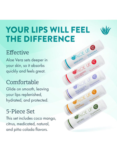 Bálsamo Labial Aloe Up 5-Pack con SPF 15 y 30 - Hidratante