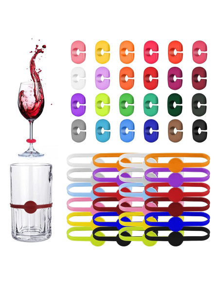 Marcadores de Copas de Vino Honeydak 48 Piezas Silicona Marcadores de Copas de Vino Honeydak 48 Piezas Silicona